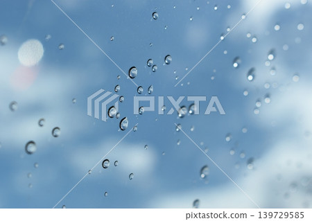water drop on mirror with blue sky and white cloud background water drop on mirror with blue sky and white cloud background 139729585
