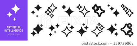 star icon set for AI logo artificial intelligence sparkling symbols shiny glitter starburst signs star icon set for AI logo artificial intelligence sparkling symbols shiny glitter starburst signs 139729862