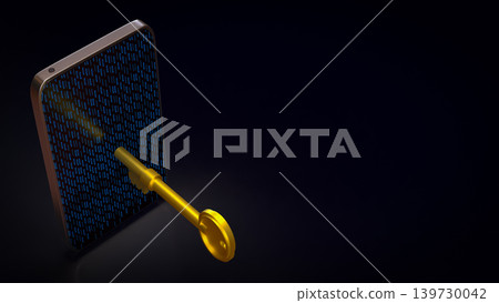 Digital Mobile Security Access Key 3d render. Digital Mobile Security Access Key 3d render. 139730042