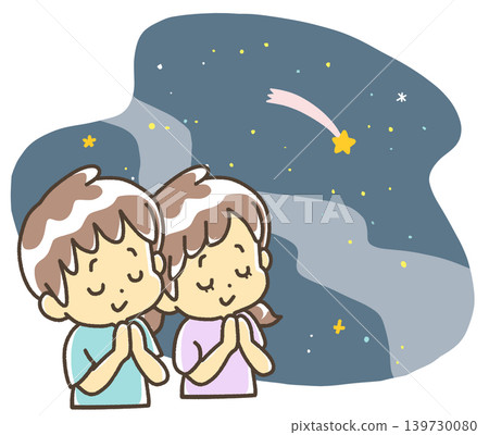 孩子們對著夜空中的流星許願 孩子們對著夜空中的流星許願 139730080
