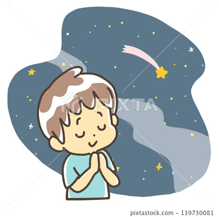一個孩子對著夜空中的流星許願。 一個孩子對著夜空中的流星許願。 139730081