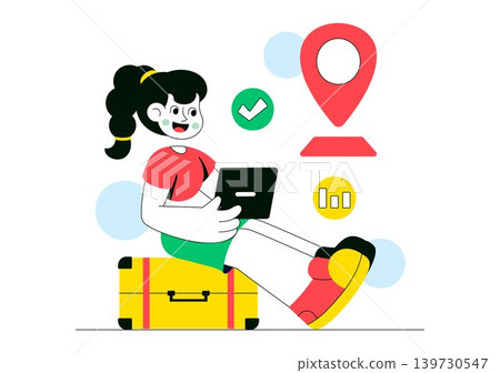 Modern Digital Nomads Vector Illustration Featuring Remote Work Lifestyle, Travel Freelancer, Online Communication and Mobile Workspace Design Modern Digital Nomads Vector Illustration Featuring Remote Work Lifestyle, Travel Freelancer, Online Communication and Mobile Workspace Design 139730547