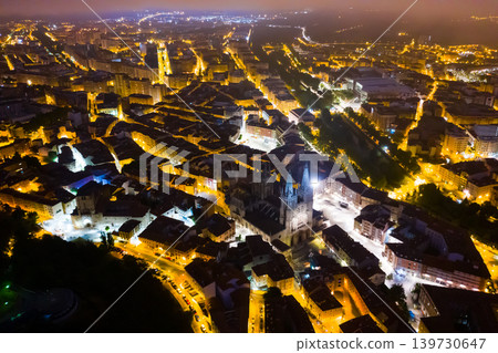 Aerial view of night Burgos with Cathedral Aerial view of night Burgos with Cathedral 139730647