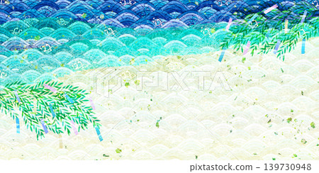 Traditional Japanese Seigaiha wave pattern and bamboo Tanabata background material Traditional Japanese Seigaiha wave pattern and bamboo Tanabata background material 139730948