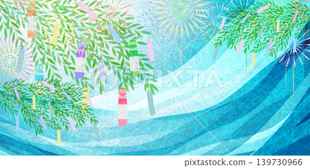 一幅充滿夏日氣息的插畫背景,描繪了七夕竹子裝飾和煙火。 一幅充滿夏日氣息的插畫背景,描繪了七夕竹子裝飾和煙火。 139730966