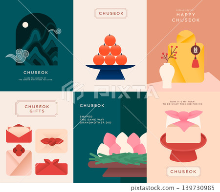 Korean Chuseok Modern Social Media Feed Promotion Template Set 139730985