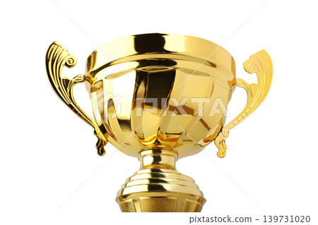 Golden trophy with ornate handles displayed upright, PNG Golden trophy with ornate handles displayed upright, PNG 139731020