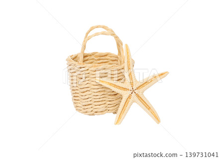Woven basket with starfish for beach fun, PNG Woven basket with starfish for beach fun, PNG 139731041