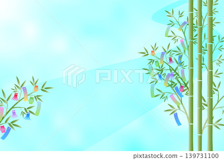 A beautiful Japanese-style background illustration featuring Tanabata bamboo decorations and wish strips. A beautiful Japanese-style background illustration featuring Tanabata bamboo decorations and wish strips. 139731100