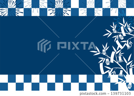 Japanese-style background frame with a checkered pattern of Tanabata bamboo and fireworks. Japanese-style background frame with a checkered pattern of Tanabata bamboo and fireworks. 139731103