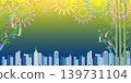 A beautiful summer festival backdrop featuring city lights, fireworks, and Tanabata decorations. 139731104