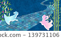 Japanese-style background material featuring Tanabata wish strips, bamboo, and the Milky Way. 139731106