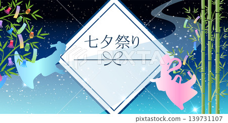 Background material for Tanabata festival decorations featuring bamboo and a starry sky. Background material for Tanabata festival decorations featuring bamboo and a starry sky. 139731107