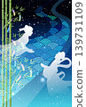 A beautiful illustration of the Milky Way and bamboo decorations at the Tanabata festival. 139731109