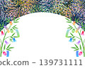 A vibrant frame design featuring Tanabata bamboo decorations and fireworks. 139731111