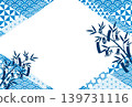 A blue, traditional Japanese bamboo decoration frame design, perfect for the Tanabata season. 139731116