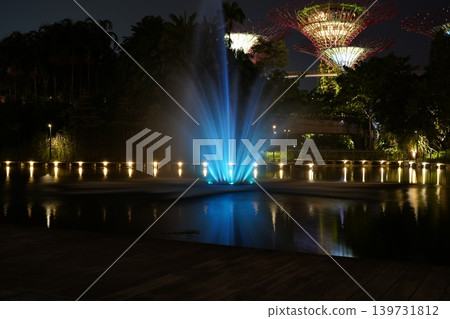 Night View of Gardens by the Bay in Singapore Fountain Show Night View of Gardens by the Bay in Singapore Fountain Show 139731812