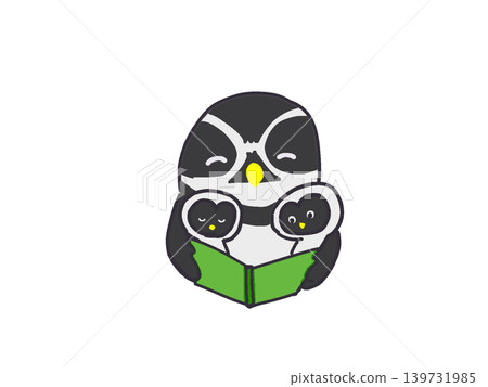 A mother and baby spectacled owl reading a story aloud A mother and baby spectacled owl reading a story aloud 139731985