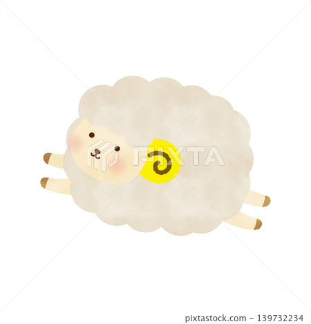 A simple and cute watercolor-style illustration of a running sheep (Year of the Sheep). A simple and cute watercolor-style illustration of a running sheep (Year of the Sheep). 139732234