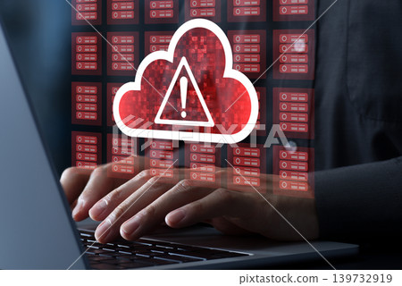 Cloud cyberattacks and security incidents. Server hacking and data breach attacks. Laptop 139732919