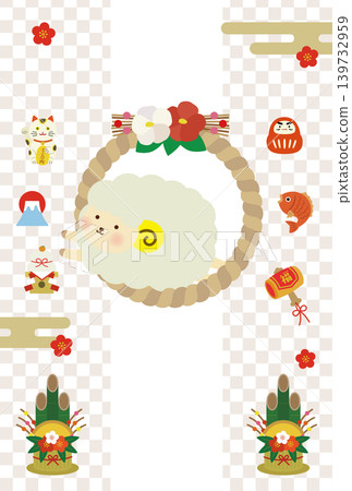 2027 Year of the Sheep New Year's Card Illustration - Vertical | No Text - Cute Sheep and Shimenawa (New Year's Rope) - Auspicious New Year's Design 2027 Year of the Sheep New Year's Card Illustration - Vertical | No Text - Cute Sheep and Shimenawa (New Year's Rope) - Auspicious New Year's Design 139732959