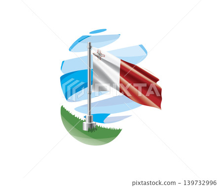 Malta flag on a green lawn against a background of blue abstract sky 139732996