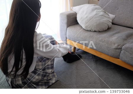 A middle school girl troubled in her room A middle school girl troubled in her room 139733046