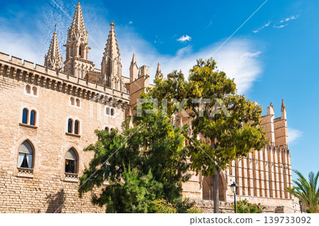 Cathedral of Santa Maria of Palma, Mallorca Gothic Architecture and Blue Sky Landmark Cathedral of Santa Maria of Palma, Mallorca Gothic Architecture and Blue Sky Landmark 139733092