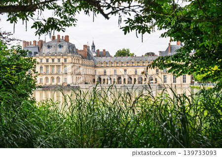Chateau de Fontainebleau in France seen through lakeside greenery near the shore of the lake Chateau de Fontainebleau in France seen through lakeside greenery near the shore of the lake 139733093