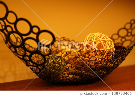 Decorative Bowl with Wicker Balls Home Decor Still Life 139733465