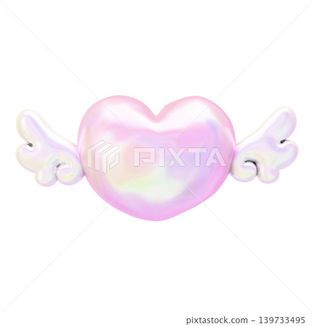 Dreamy and cute puffy sticker-style 3D angel wing heart with pearl holographic material Dreamy and cute puffy sticker-style 3D angel wing heart with pearl holographic material 139733495
