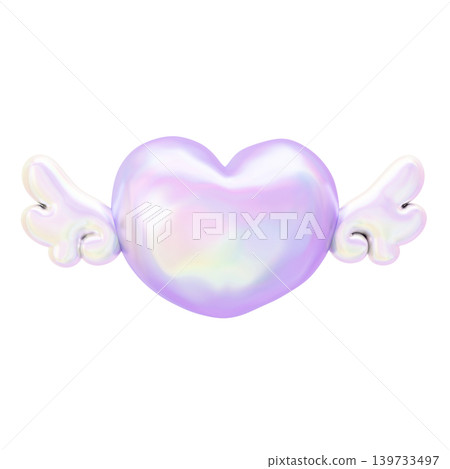 Dreamy and cute puffy sticker-style 3D angel wing heart with pearl holographic material Dreamy and cute puffy sticker-style 3D angel wing heart with pearl holographic material 139733497