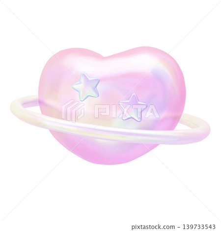 Dreamy and cute puffy sticker-style 3D heart planet pearl holographic Dreamy and cute puffy sticker-style 3D heart planet pearl holographic 139733543