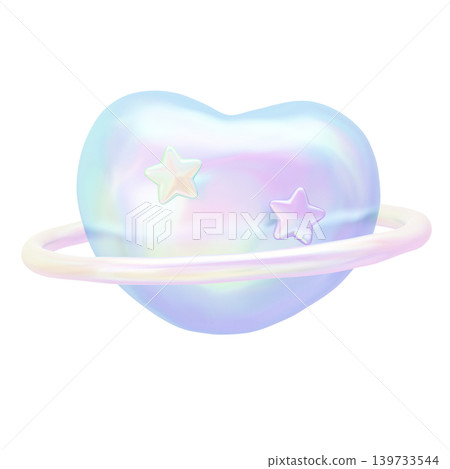 夢幻可愛的立體貼紙式3D心形星球珍珠全像圖 139733544