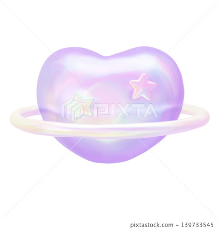 夢幻可愛的立體貼紙式3D心形星球珍珠全像圖 139733545