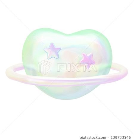 夢幻可愛的立體貼紙式3D心形星球珍珠全像圖 139733546