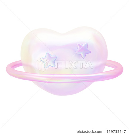 夢幻可愛的立體貼紙式3D心形星球珍珠全像圖 139733547