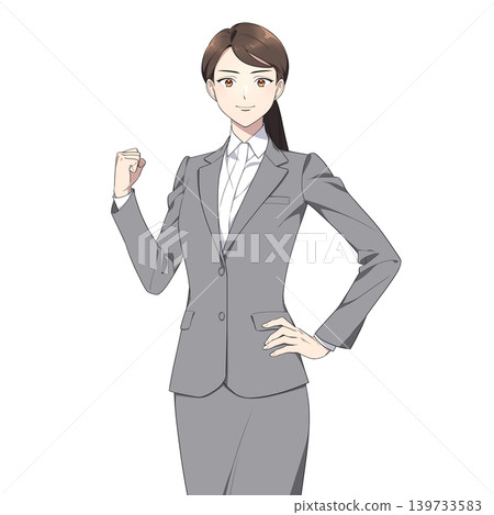 一位職業婦女的插圖，她直視鏡頭（擺出勝利姿勢）。 139733583