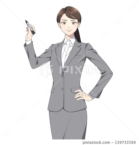 Illustration of a working woman looking directly at the camera (magic) 139733589