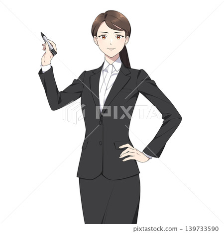 Illustration of a working woman looking directly at the camera (magic) 139733590