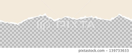 Beige torn paper element background. Jagged uneven edge wave border for letterhead, header, footer, design template, collage, banner, sticker, poster, flyer. Curve paper piece frame divider. Vector Beige torn paper element background. Jagged uneven edge wave border for letterhead, header, footer, design template, collage, banner, sticker, poster, flyer. Curve paper piece frame divider. Vector 139733633