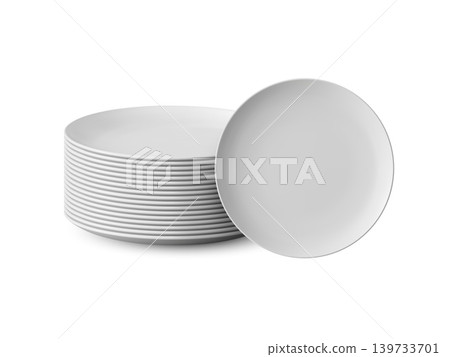 Ceramic plate stack pile 3d realistic illustration Ceramic plate stack pile 3d realistic illustration 139733701