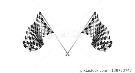 Double crossed racing flags mockup. Formula 1 championship flags. Checkered simple flags Double crossed racing flags mockup. Formula 1 championship flags. Checkered simple flags 139733743