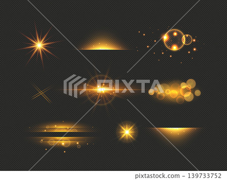 Flash light on black background. Glow sparkle effect. Abstract lens flare ignition. Flashing lights 139733752