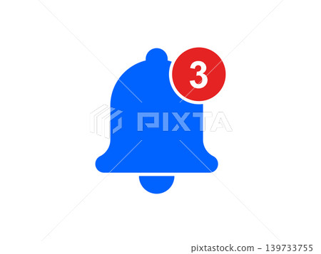Flat notification bell icon with number of notification mark Flat notification bell icon with number of notification mark 139733755