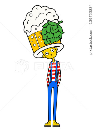 Cartoon Man with Beer Hat Cartoon Man with Beer Hat 139733824