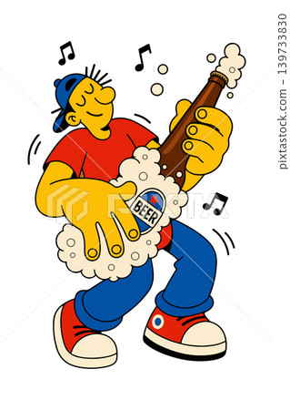 Cartoon Man Playing Beer Bottle Guitar Cartoon Man Playing Beer Bottle Guitar 139733830