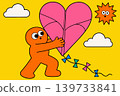Cartoon Character Flying a Heart Kite 139733841
