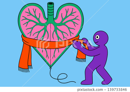 Cartoon Lungs with Scarf 139733846