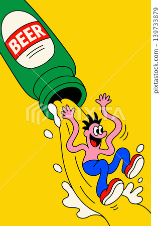 Beer Bottle Pouring on Cartoon Man 139733879